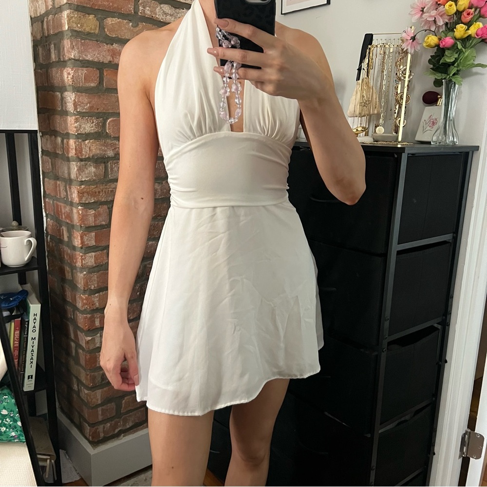White Halter Mini Dress